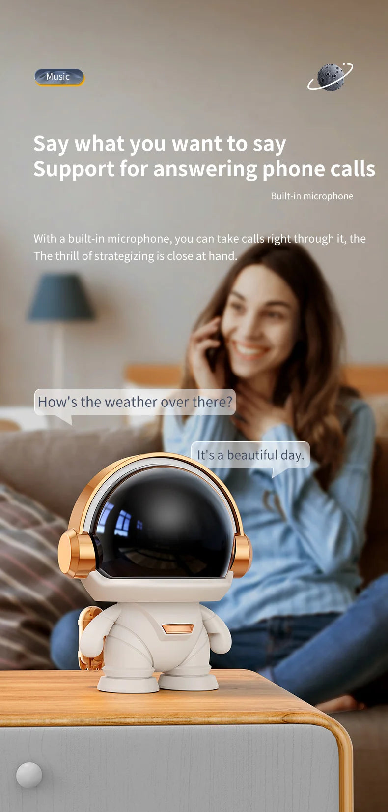 Astronauta alto-falante sem fio, tws acoplador desktop espaço robô bluetooth presente