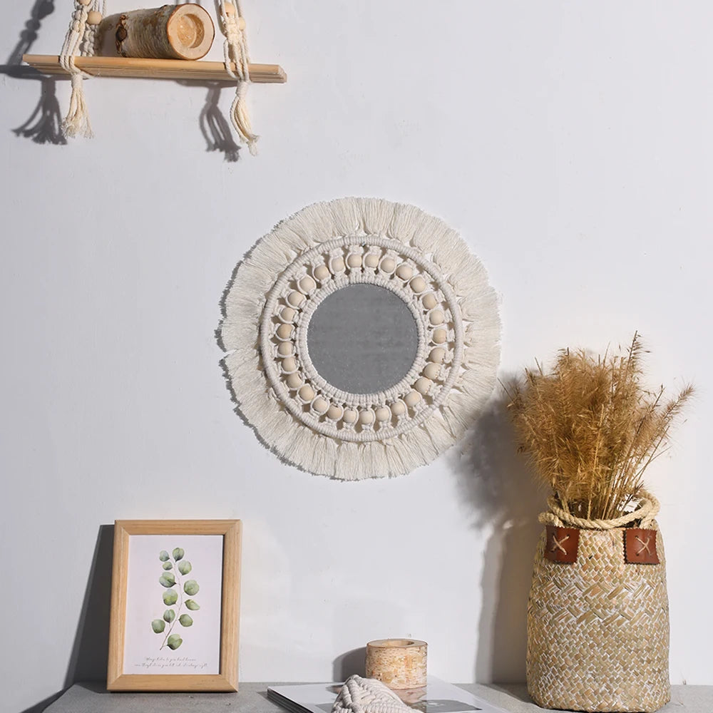 Espelho Decorativo de Parede Macrame, Boho, Decoração de Casa, Maquiagem, Sala de Estar, Quarto, Casamento