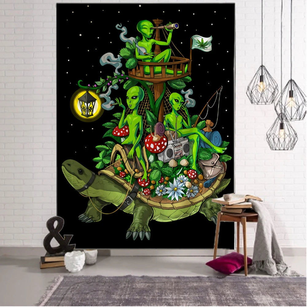 Tapete Design Illustration Alien Psychedelic Mushroom UFO Wanddekoration