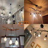 Lustre aranha preta moderno, nórdico, retrô, lâmpada edison, decoração de loft, lâmpada de teto aranha ajustável