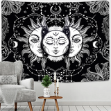 Mandala Wandteppich schwarz weiß Sonne und Mond Tarot Hippie Wandteppiche Raumdekoration