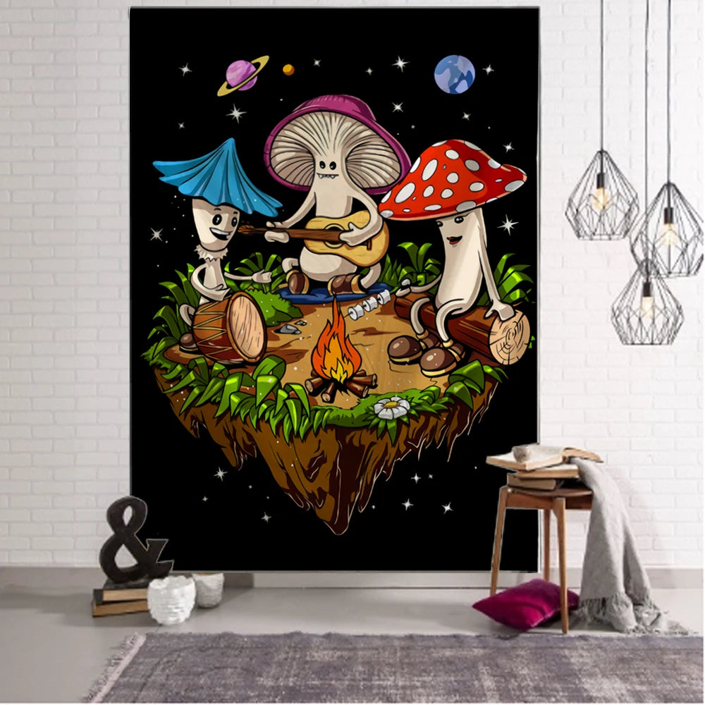 Tapete Design Illustration Alien Psychedelic Mushroom UFO Wanddekoration