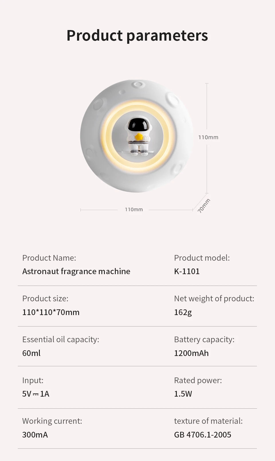 Astronauta luz noturna umidificador de ar recarregável usb névoa aromaterapia difusor de água com luz led