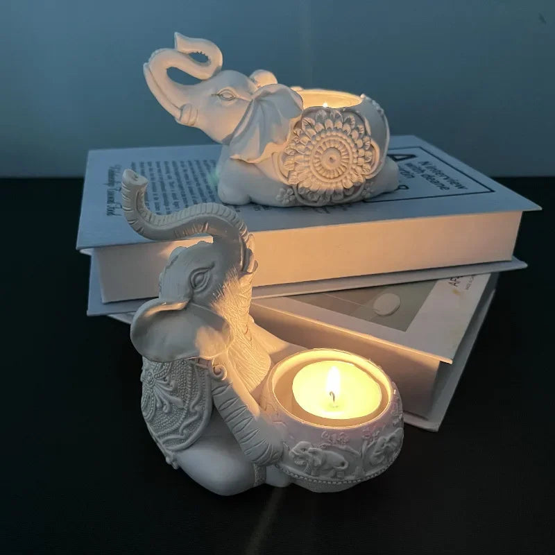 Elefanten-Skulptur, Kerzenhalter, Teelichthalter, meditative Dekoration