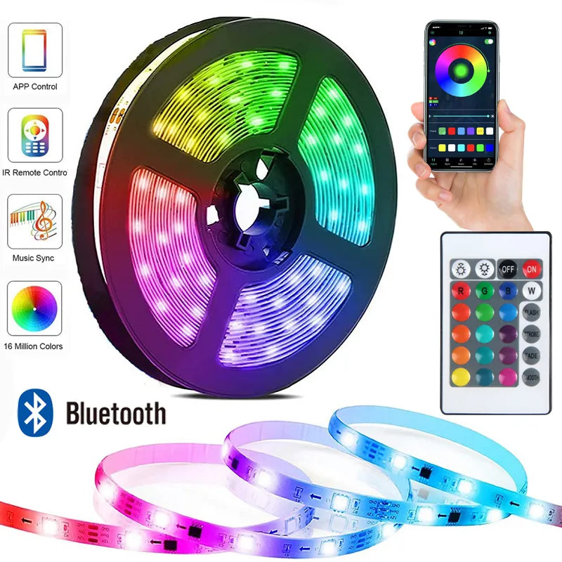 Bluetooth LED-Lichtband USB mit 24-Tasten-Fernbedienung Farbwechsel-Lampe zur Dekoration von Schlafzimmer, Wohnzimmer, Küche, TV