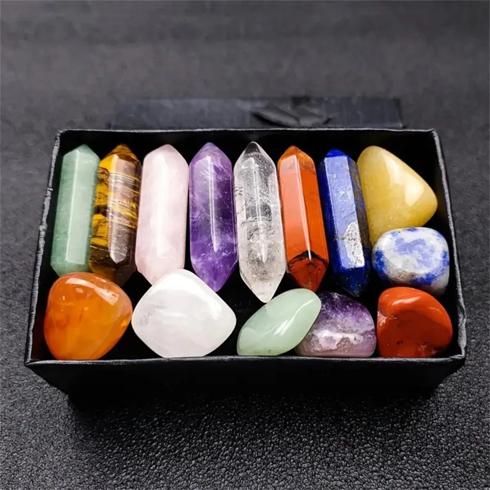 14pcs Quartzo Cristal Chakra Cura Pedras Para Meditação Energização Ambientes