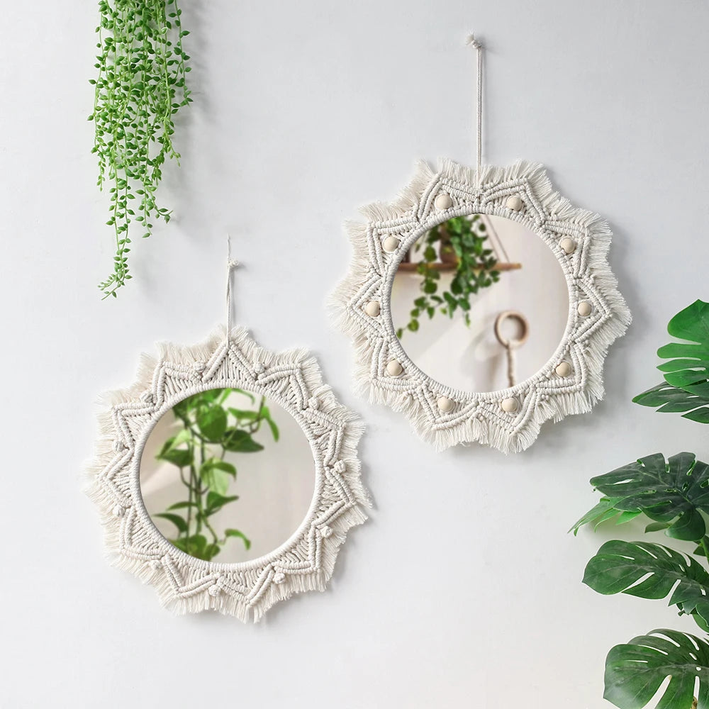 Espelho Decorativo de Parede Macrame, Boho, Decoração de Casa, Maquiagem, Sala de Estar, Quarto, Casamento