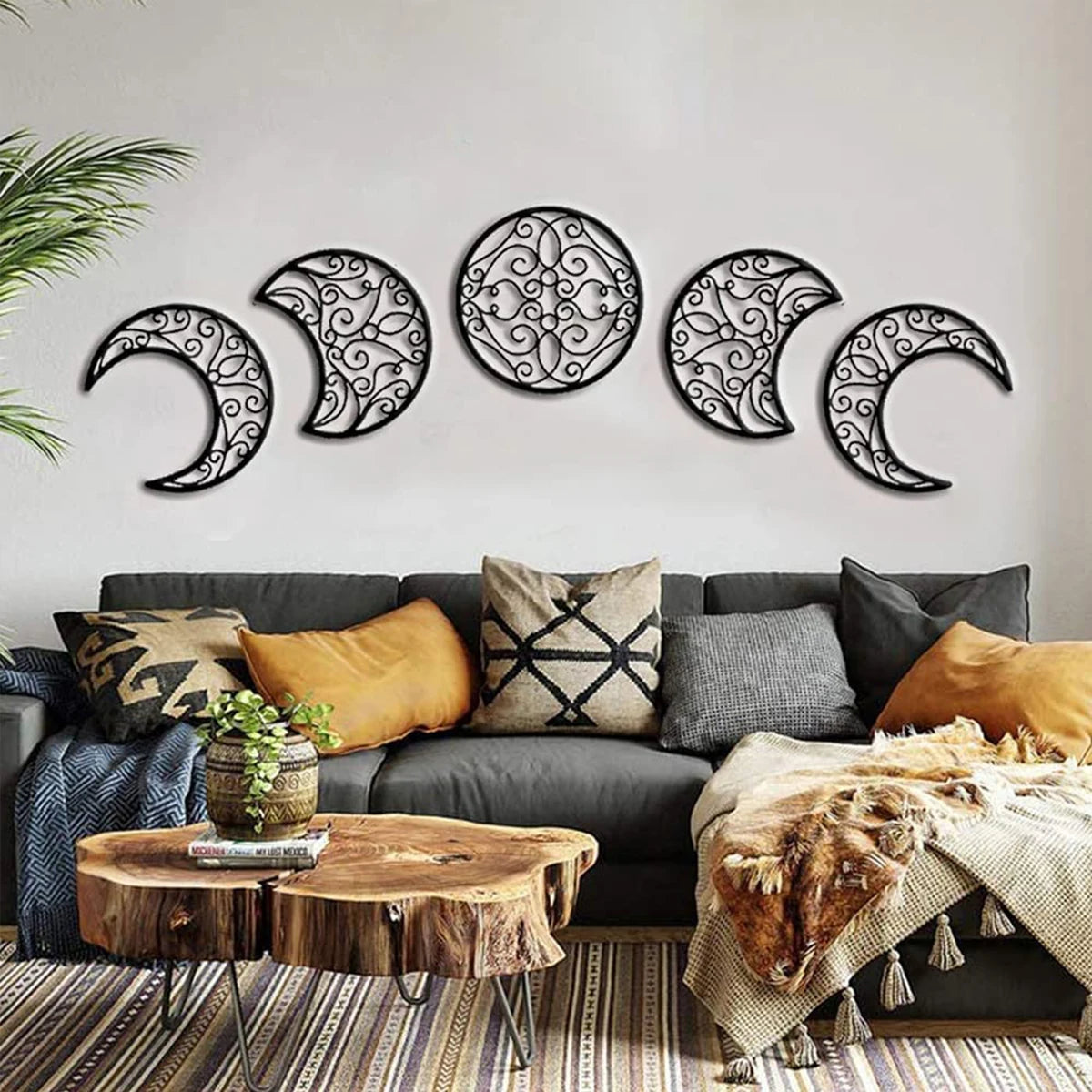 5 Stk Mondphasen 3D Wanddekoration spirituelle Mondphasen im nordischen Boho-Stil