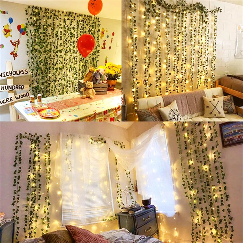 2 metros Folhas Artificial com Luzes Led corda para casa decoração do quarto casa casamento festas