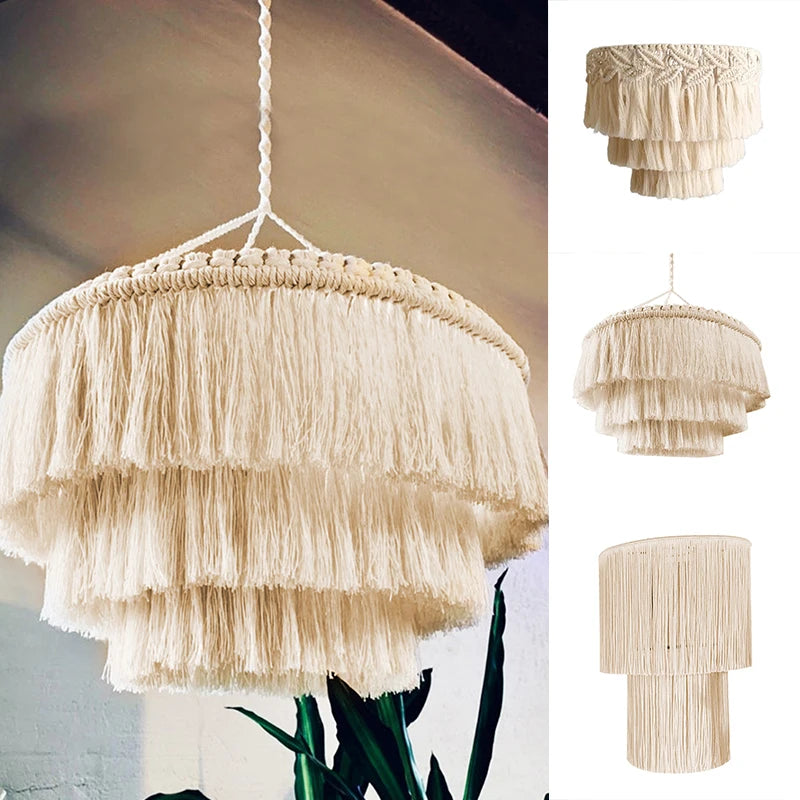 Lustre Nordic macrame tecido tapeçaria abajur boho pendurado de teto luz para casa quarto decorativos