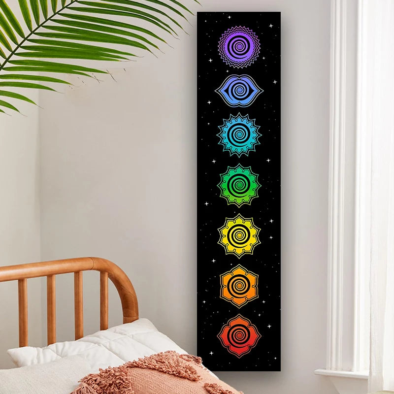 Tapeçaria de chakras, budismo, yoga, centros de energia cósmica, meditação, suspensão de parede, quarto, decoração de casa