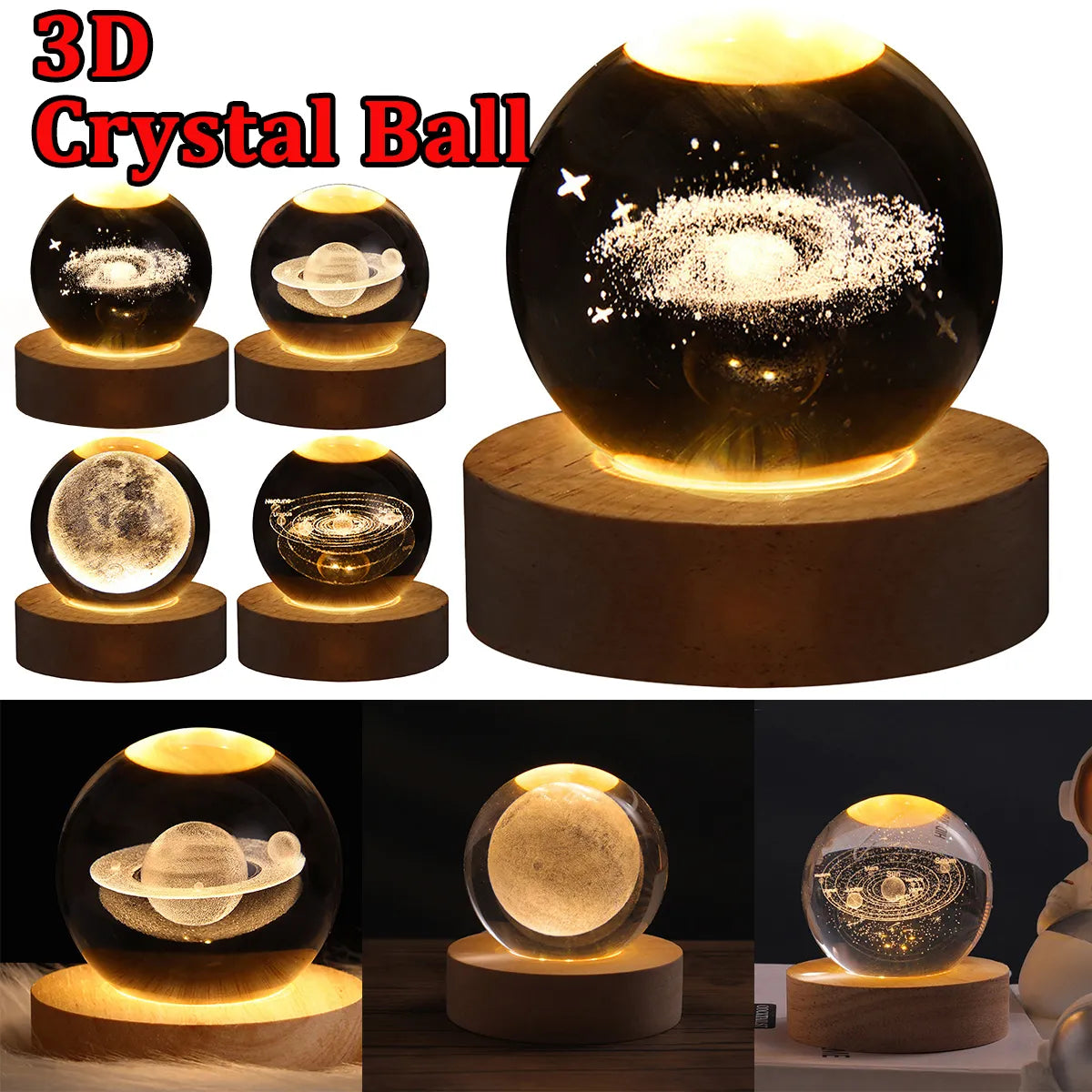 Glaskugel Galaxy, LED Nachtlicht USB Mondlampe Planet 3D, Wohnkultur, Tischdekoration