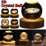 Bola de cristal Galaxy, luz noturna LED USB lâmpada lua planeta 3D, decoração de casa, de mesa