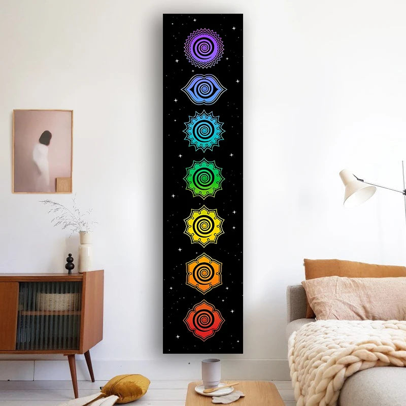 Tapeçaria de chakras, budismo, yoga, centros de energia cósmica, meditação, suspensão de parede, quarto, decoração de casa