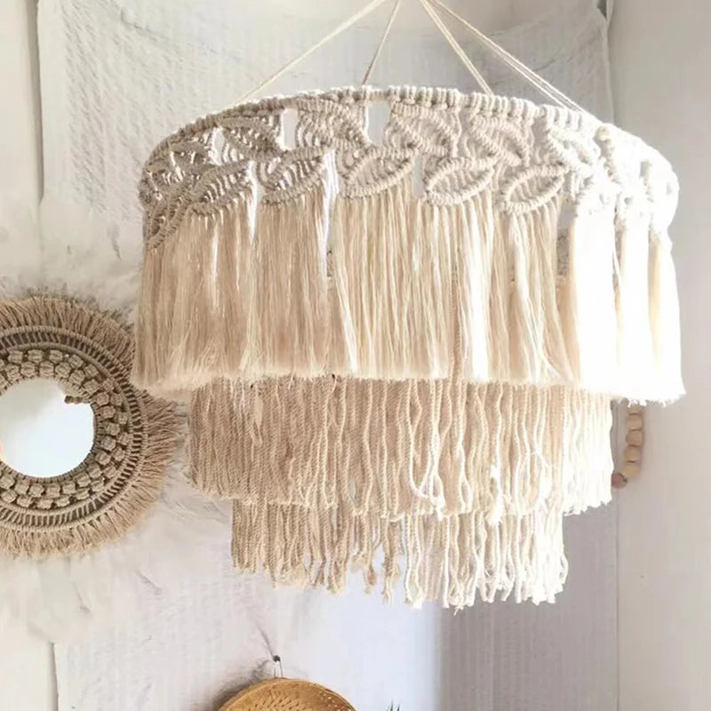 Lustre Nordic macrame tecido tapeçaria abajur boho pendurado de teto luz para casa quarto decorativos